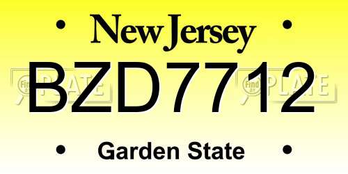 BZD7712 New Jersey License Plate