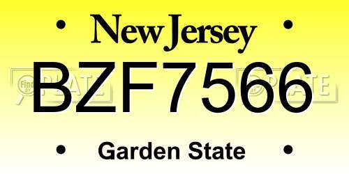 BZF7566 New Jersey License Plate