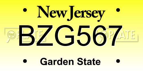 BZG567 New Jersey License Plate