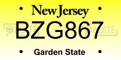 BZG867 New Jersey License Plate