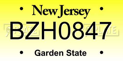 BZH0847 New Jersey License Plate