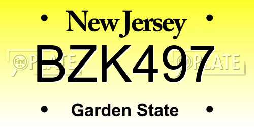 BZK497 New Jersey License Plate