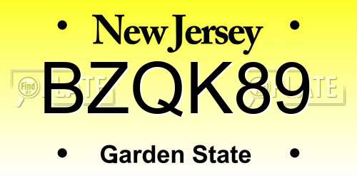 BZQK89 New Jersey License Plate