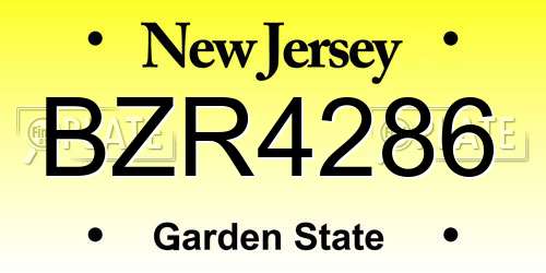 BZR4286 New Jersey License Plate
