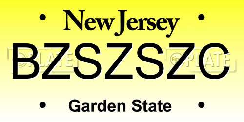 BZSZSZC New Jersey License Plate