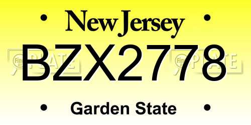 BZX2778 New Jersey License Plate