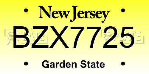 BZX7725 New Jersey License Plate