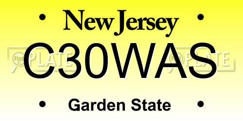 C30WAS New Jersey License Plate