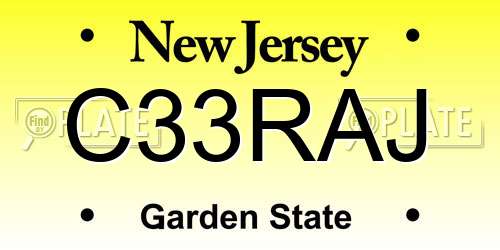 C33RAJ New Jersey License Plate