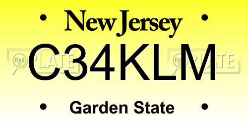 C34KLM New Jersey License Plate