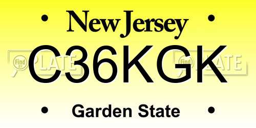 C36KGK New Jersey License Plate