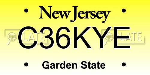 C36KYE New Jersey License Plate