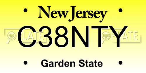 C38NTY New Jersey License Plate