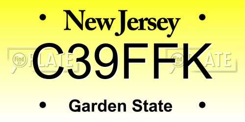 C39FFK New Jersey License Plate