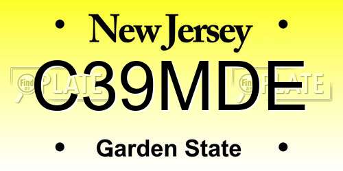 C39MDE New Jersey License Plate