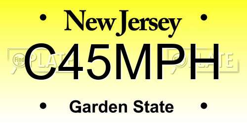 C45MPH New Jersey License Plate