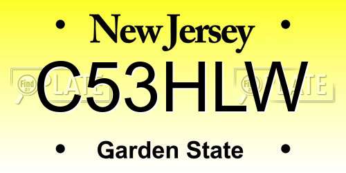 C53HLW New Jersey License Plate