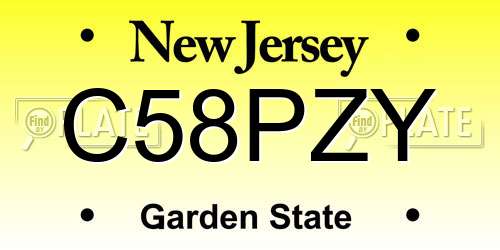 C58PZY New Jersey License Plate