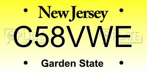 C58VWE New Jersey License Plate