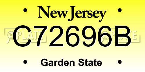C72696B New Jersey License Plate