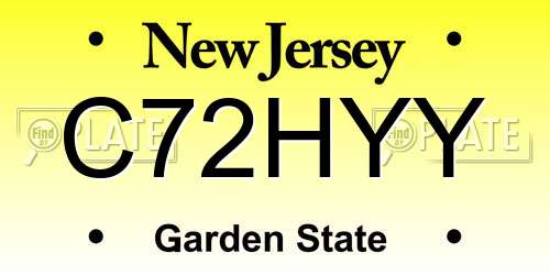 C72HYY New Jersey License Plate