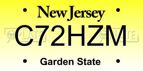 C72HZM New Jersey License Plate