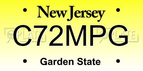C72MPG New Jersey License Plate