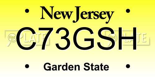 C73GSH New Jersey License Plate