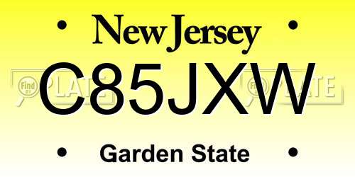 C85JXW New Jersey License Plate