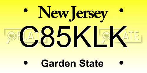 C85KLK New Jersey License Plate