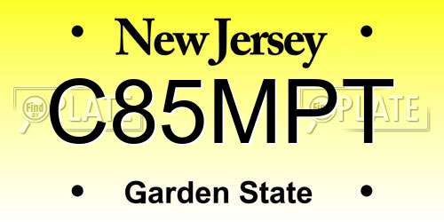 C85MPT New Jersey License Plate