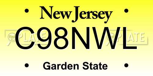 C98NWL New Jersey License Plate