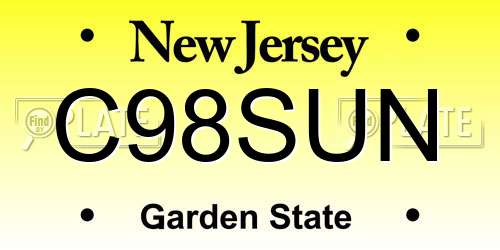 C98SUN New Jersey License Plate