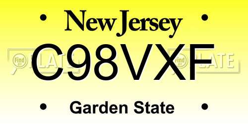 C98VXF New Jersey License Plate