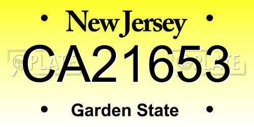 CA21653 New Jersey License Plate