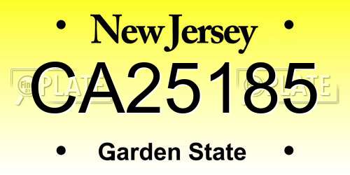 CA25185 New Jersey License Plate
