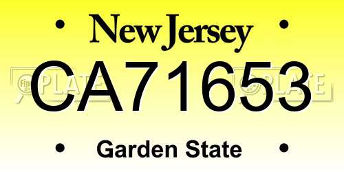 CA71653 New Jersey License Plate