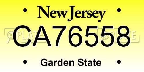 CA76558 New Jersey License Plate