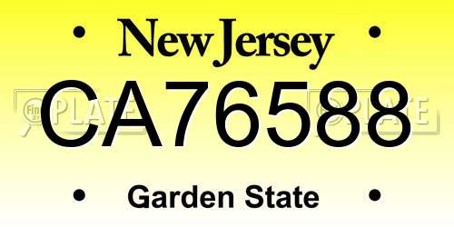 CA76588 New Jersey License Plate