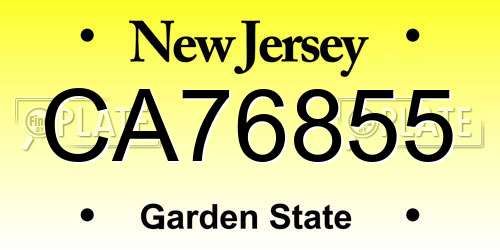 CA76855 New Jersey License Plate