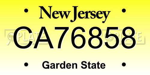 CA76858 New Jersey License Plate