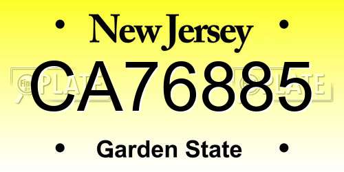 CA76885 New Jersey License Plate