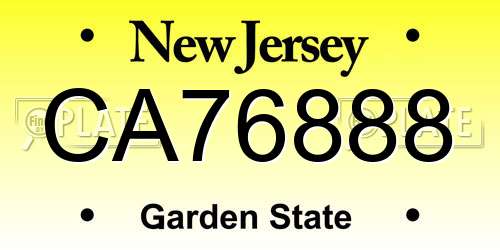 CA76888 New Jersey License Plate