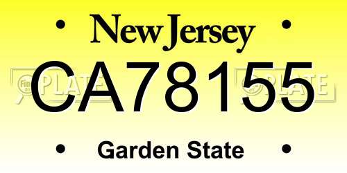 CA78155 New Jersey License Plate