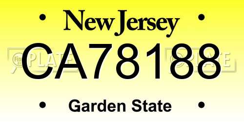 CA78188 New Jersey License Plate