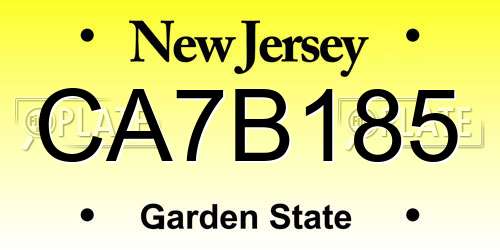 CA7B185 New Jersey License Plate