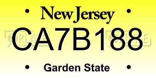 CA7B188 New Jersey License Plate