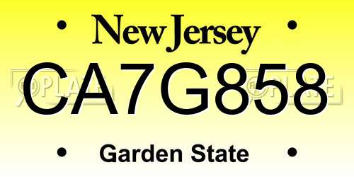 CA7G858 New Jersey License Plate