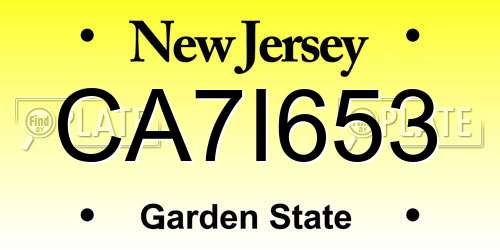 CA7I653 New Jersey License Plate