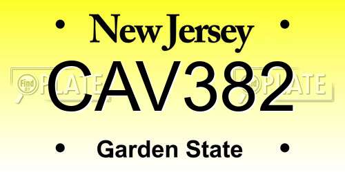 CAV382 New Jersey License Plate